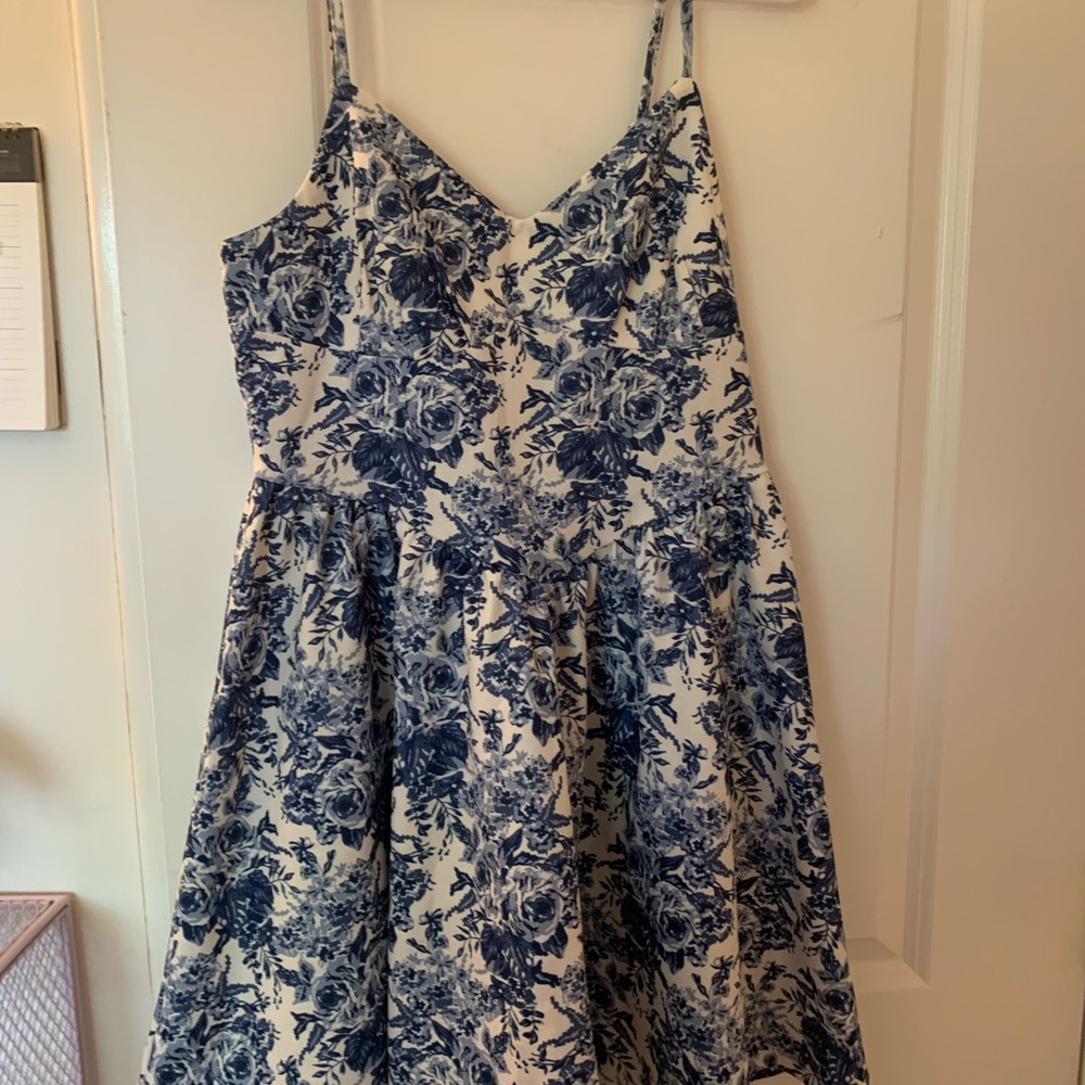 SHEIN Blue and White Pleated Tiered Mini Dress